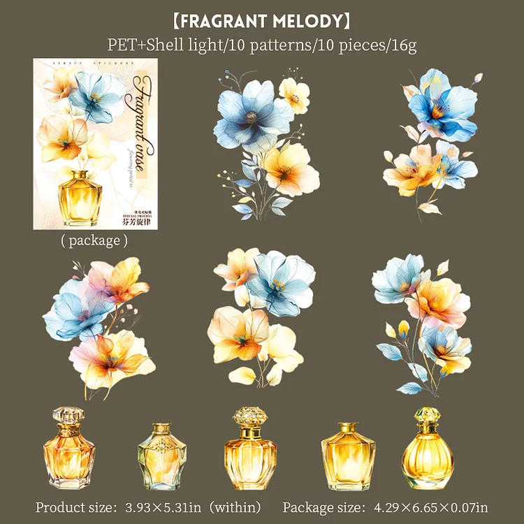 Journalsay 10 Sheets Fragrance Bottle Flowering Period Series Vintage Flower PET Sticker 