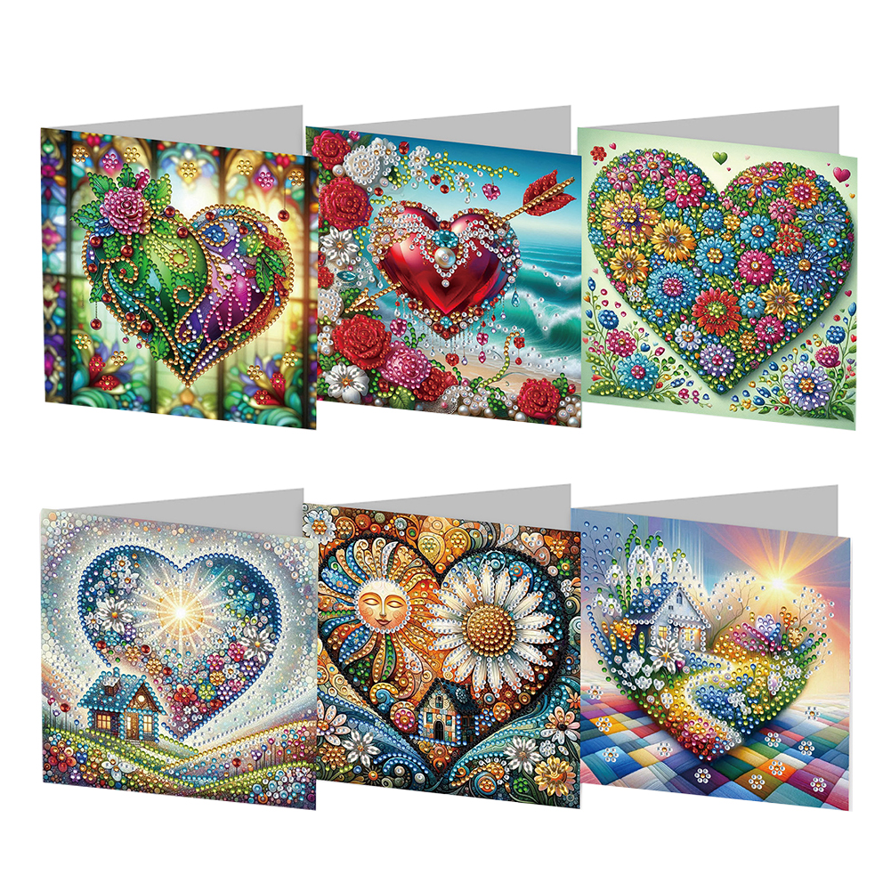 6pcs Diamond Painting Greeting Cards DIY Diamond Art Cards Arts Crafts (Heart)