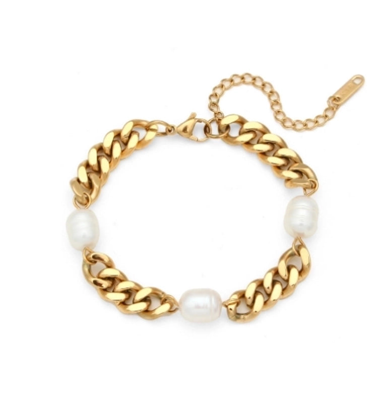 Minimalist Classic Style Solid Color 304 Stainless Steel Titanium Steel 18K Gold Plated Freshwater Pearl Bracelets In Bulk