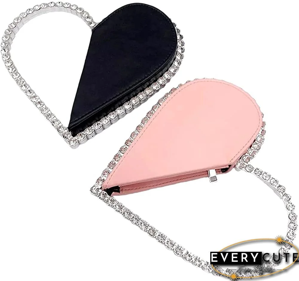 Pink Heart Shaped Party Evening Clutch Bags with Crystal