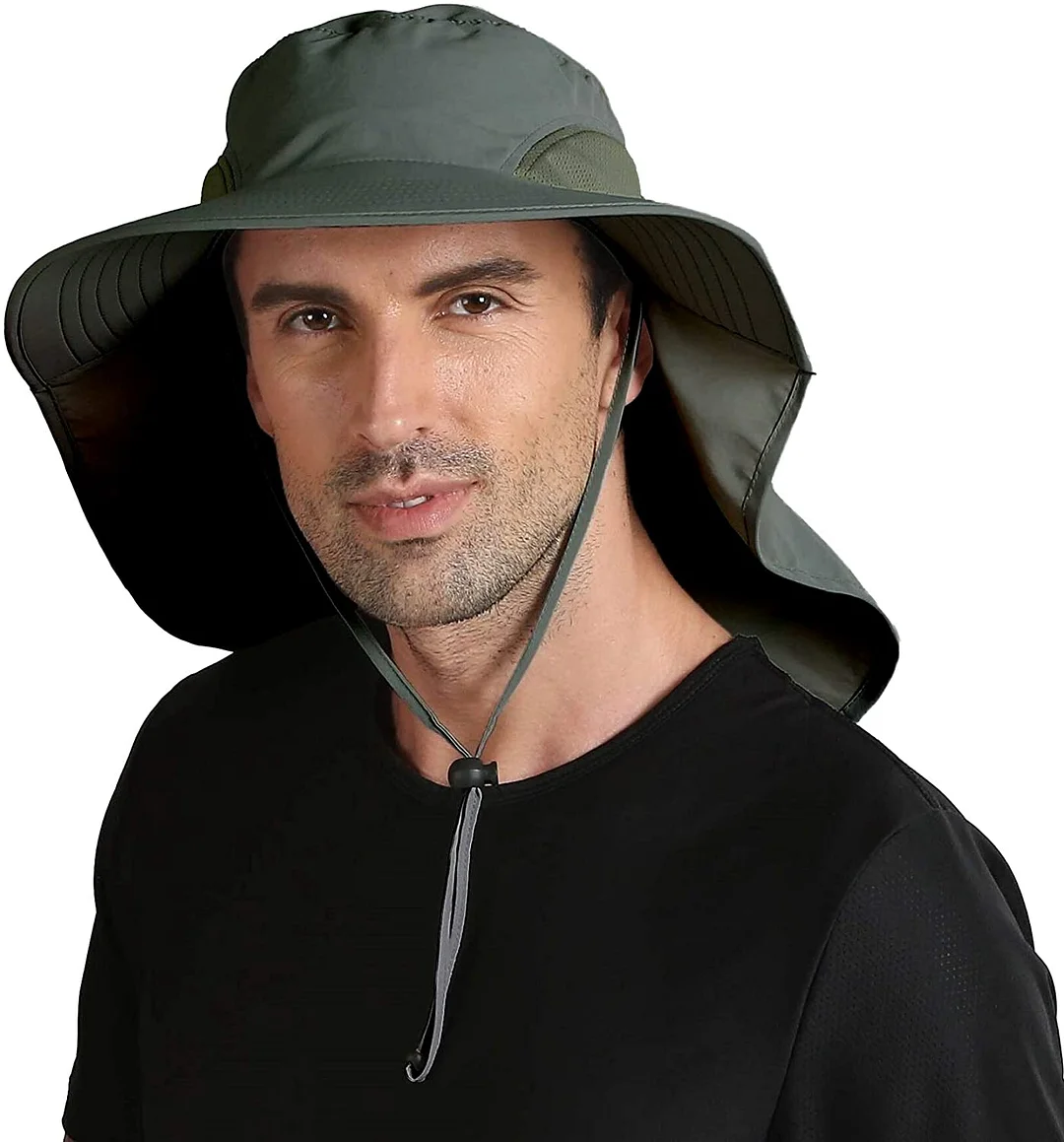 Outdoor Large Brim Fishing Hat with Neck Cover UPF 50+ Mesh Sun Hats