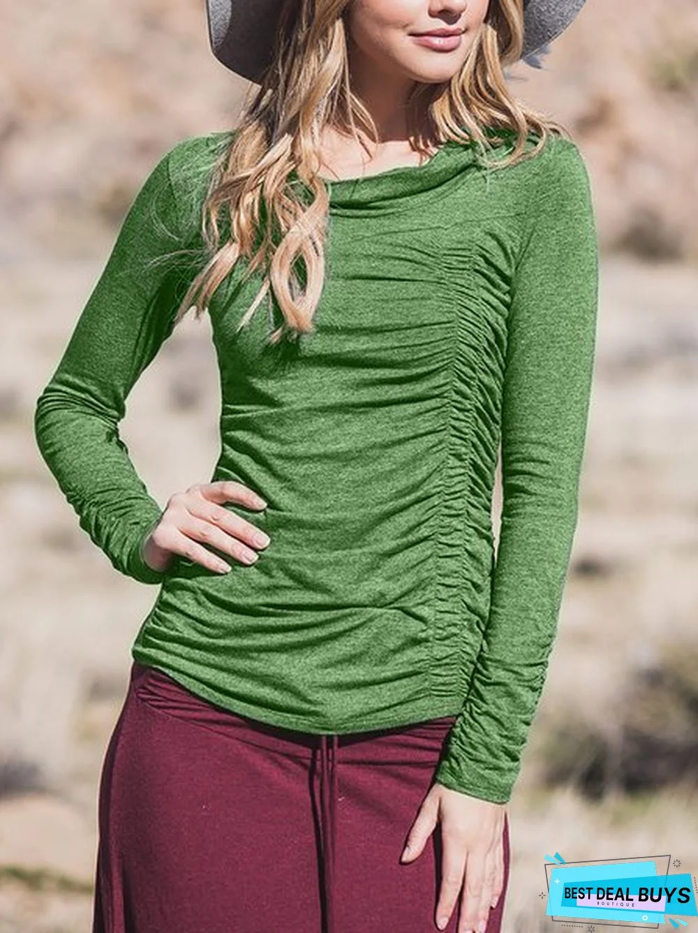 Casual Cotton-Blend Cowl Neck Tunic T-Shirt