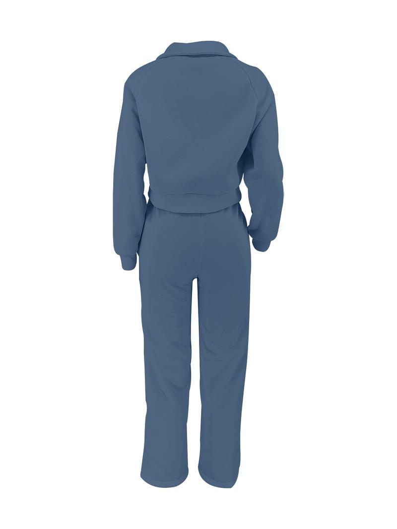 Women's Solid Long Sleeve Sweatshirt & Drawstring Waist Pants Set, Casual Fashion Cozy Two-piece Outfits for Daily Outdoor Wear, Women Clothes for All Seasons