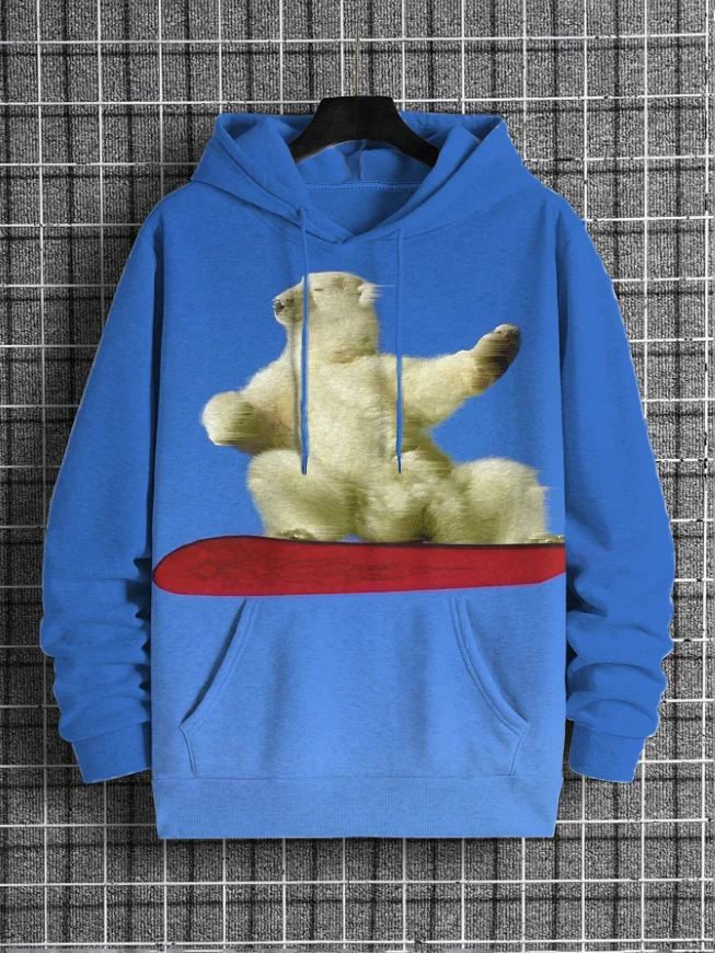 Men's Bear Skateboard Graphic Print Casual Hoodie