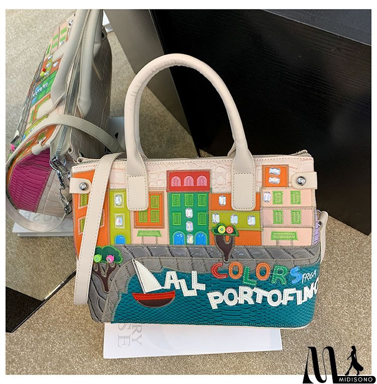 MidiSono - Women Fashion Retro Embroidery Large Capacity Messenger Bag