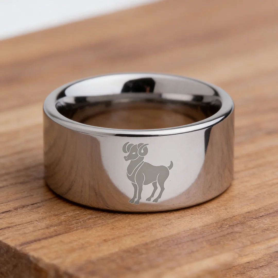 4MM 6MM 8MM 10MM Silver Zodiac Aries Laser Couple Wedding Bands Flat Tungsten Carbide Rings for Men and Women
