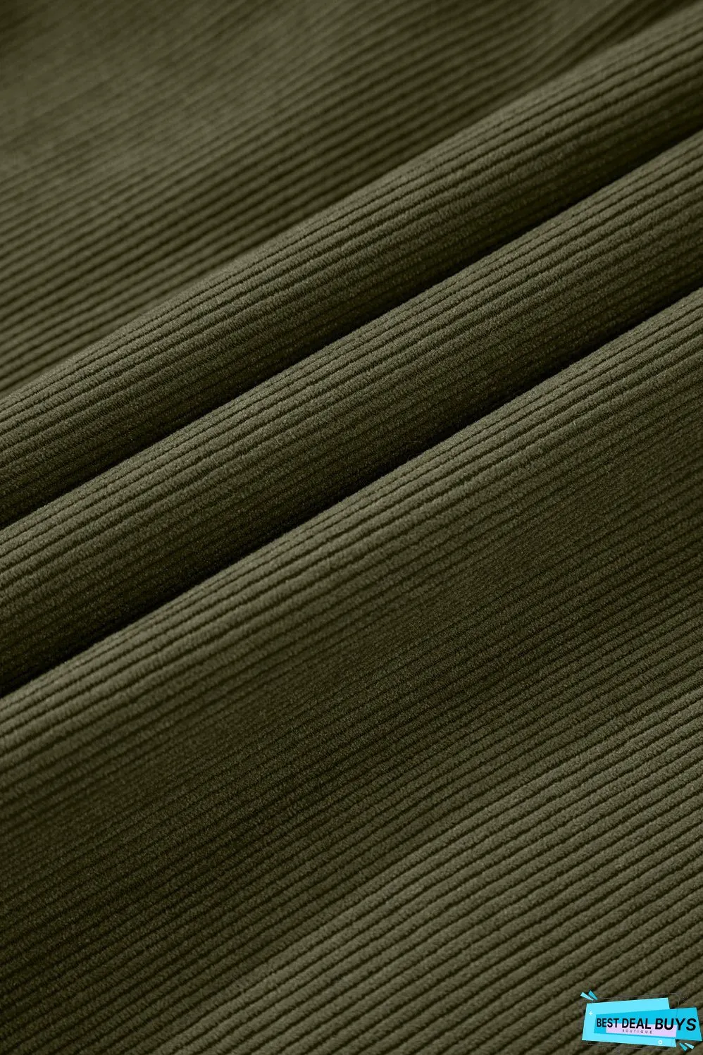 Vineyard Green Corduroy Snap Buttons Empire Waist Bracelet Sleeve Dress