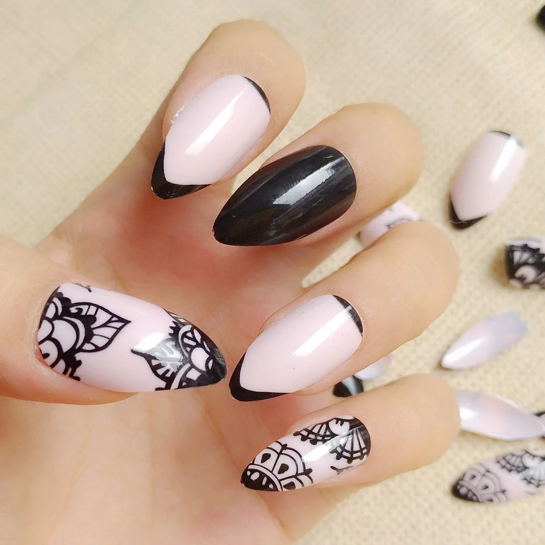 Dream Catcher Short Stiletto False Nails With Design Press On Artificial Fake Nails Tips DIY Full Cover Manicure Tool-Nail Inspo