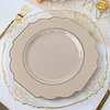 10 Pack | 11" Taupe Hard Plastic Baroque Dinner Plates with Gold Rim, Heavy Duty Disposable Dinnerware