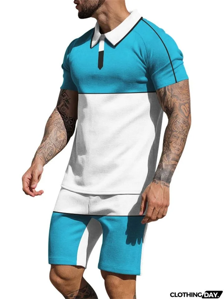 Contrasting Colors Patchwork Two Pieces Summer Sportswear Sets for Men