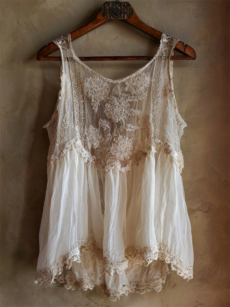 Vintage Floral Lace Patchwork Flowy Tank Top elevenforest