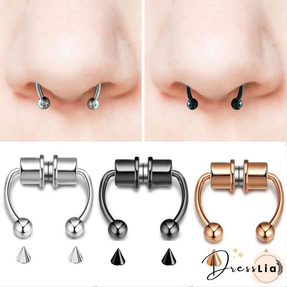 Magnetic Horseshoe Nose Rings 316L Stainless Steel Faux Septum Rings Fake Piercing Clip on Nose Hoop Rings Gift for Women Girl