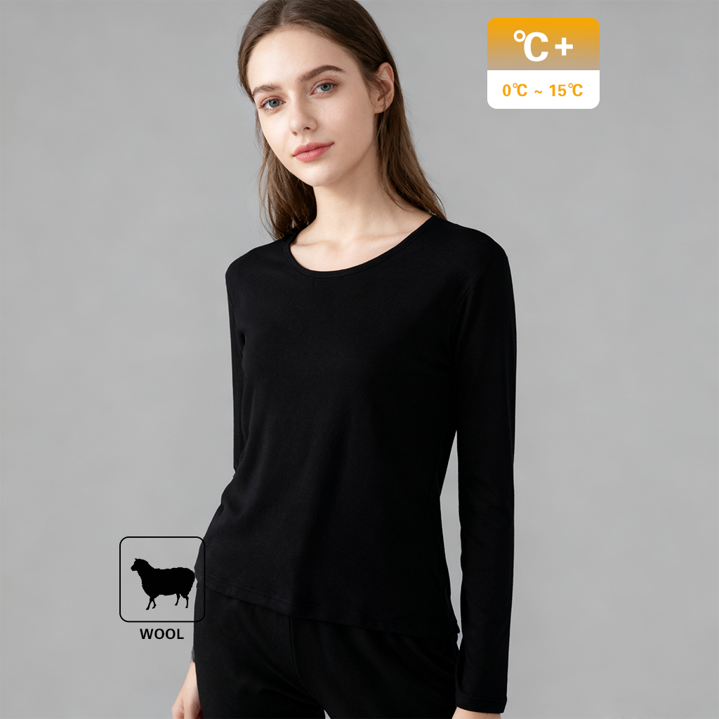 180g Women's 100% Wool Thermal Underwear Set Black Jacquard Hollowed REAL SILK LIFE
