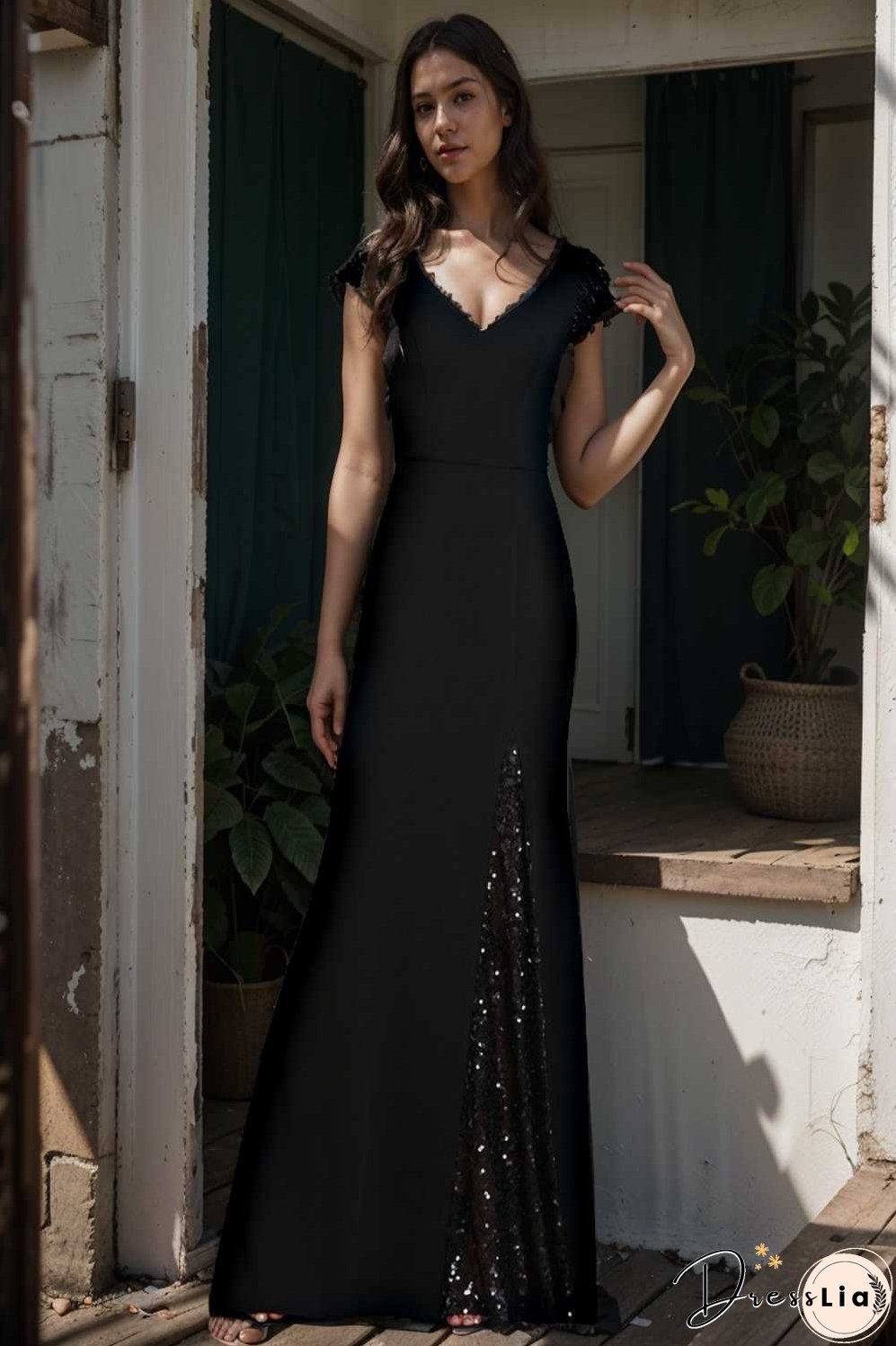 elegant sleeveless deep v neck fishtail evening gown