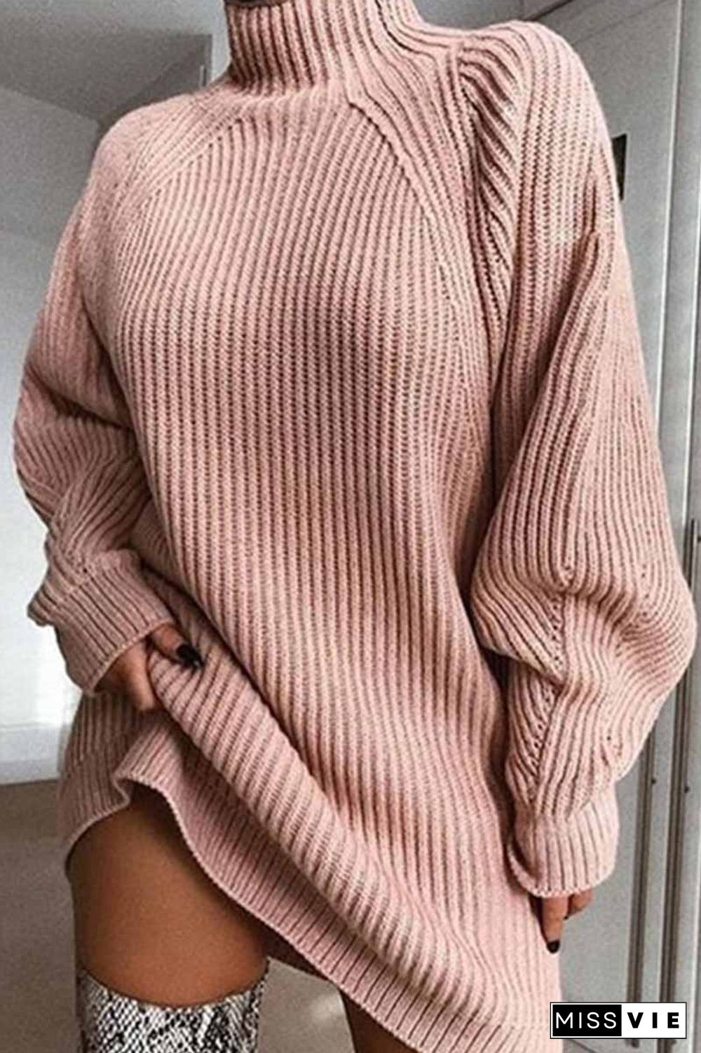 Loose High Neck Striped  Mini Dress
