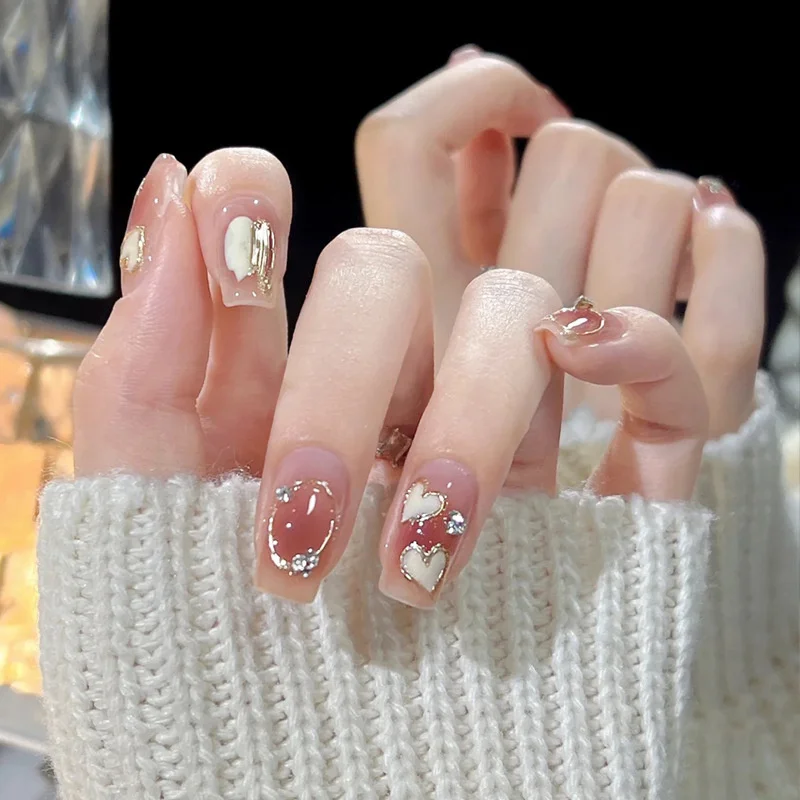 Buyerint 24pcs Wearable Pink Press on Nails – Butterfly Lovely Girl False Nails Tips with Jelly Gel Design  