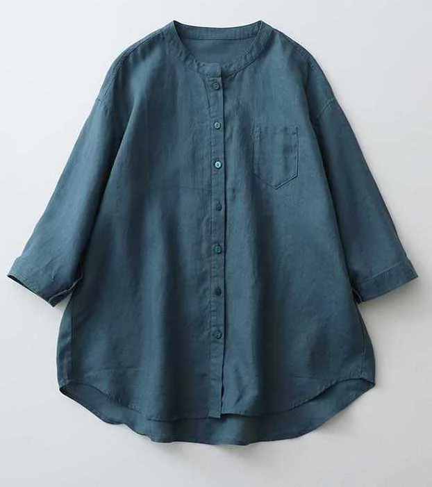 Casual Linen Stand Collar Three-quarter Sleeve Loose Shirt