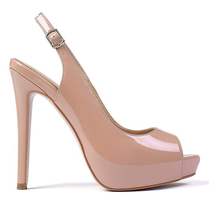 120mm Women's Strap Slingback Sandals Peep Toe Platform Stilettos Patent Heels-MERUMOTE