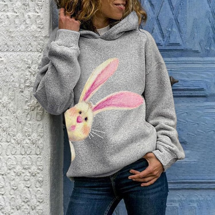 Comstylish Easter Cute Bunny Print Casual Hoodie