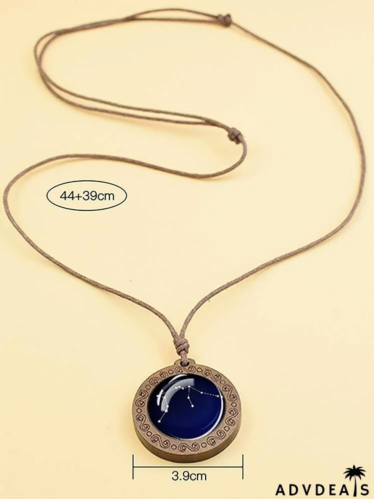 Aquarius Symbol Print Round Charm Necklace