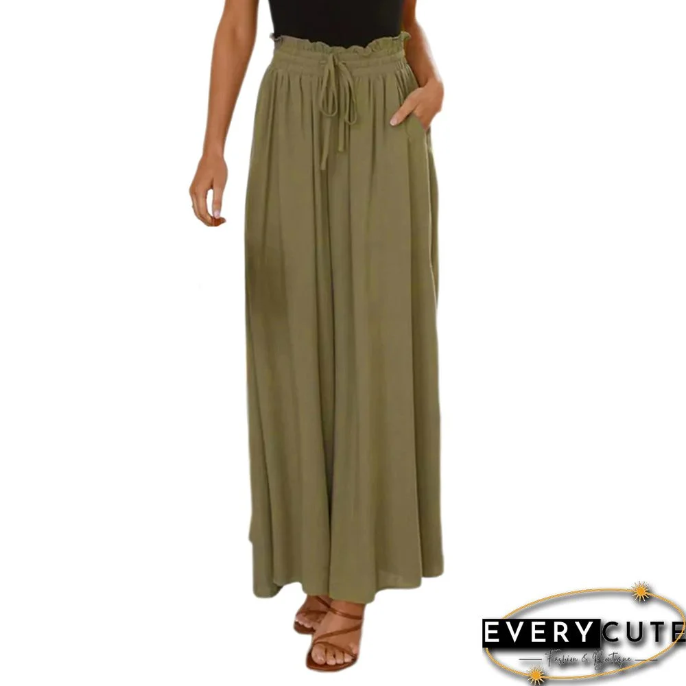 Army Green Elastic Waist High Waist Wide Leg Pants