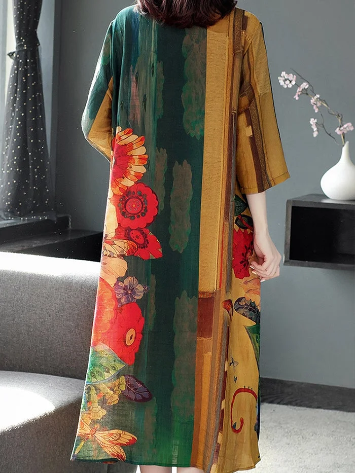 Fashion Cotton Linen Ramie Print Dress