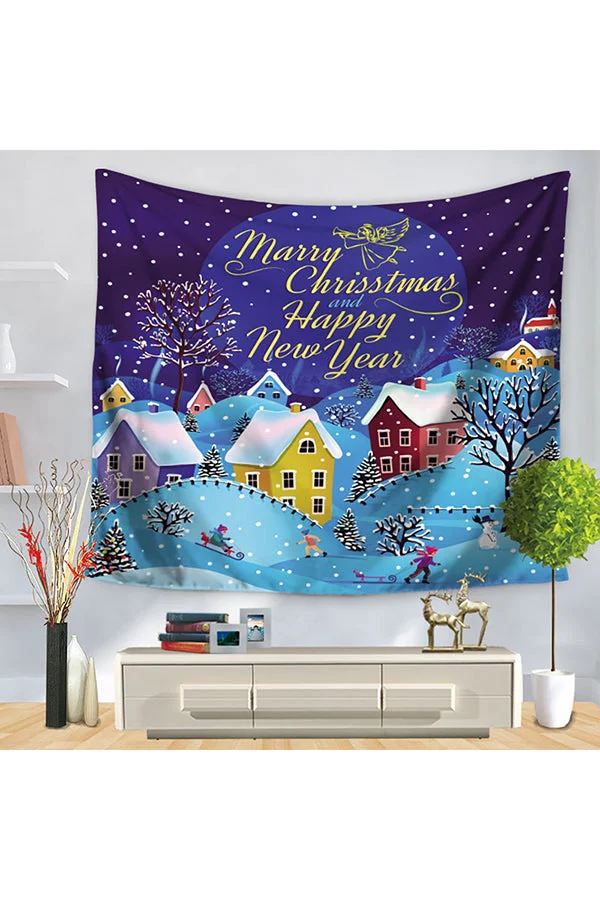 Home Decor Snowflake Happy New Year Merry Christmas Wall Tapestry-elleschic