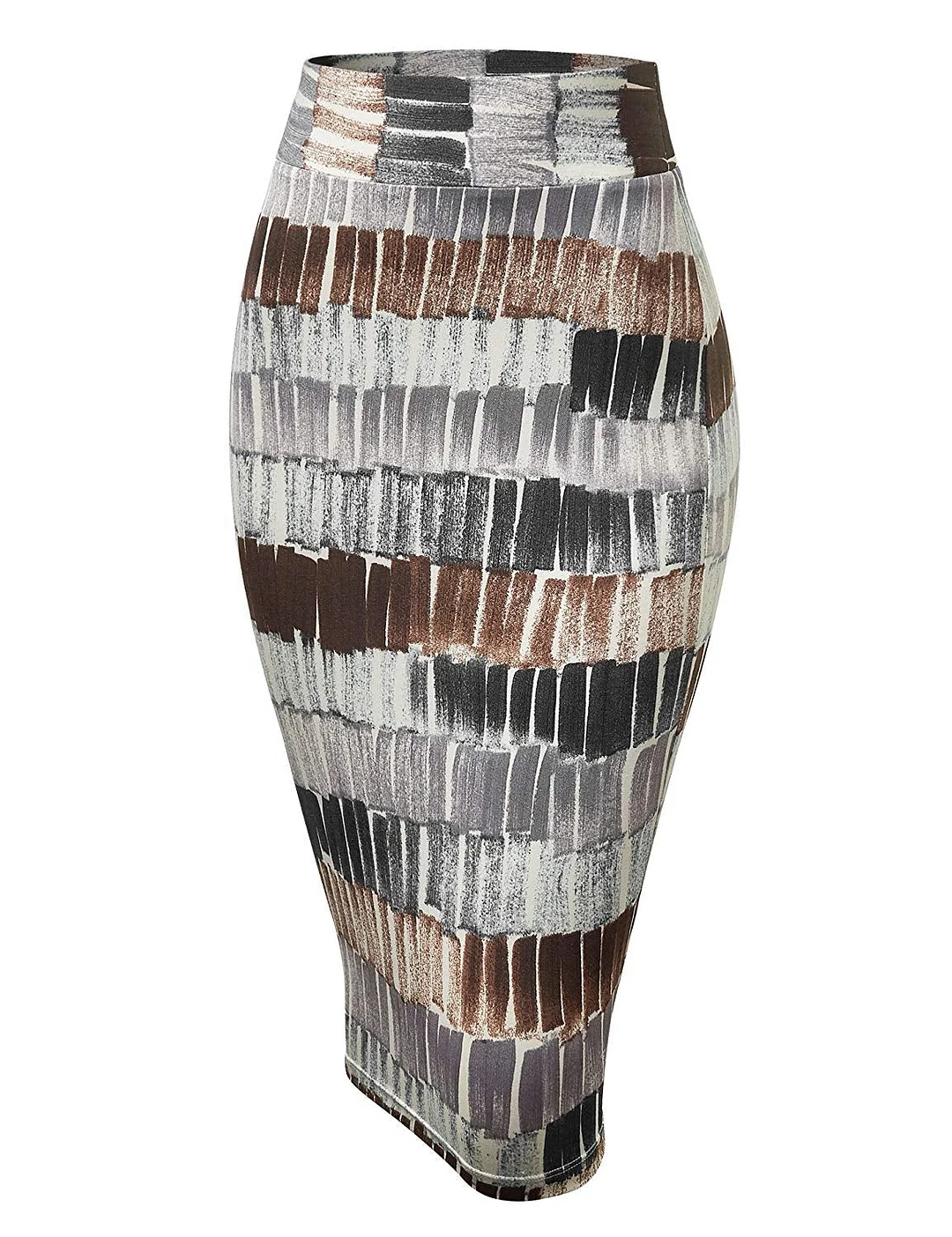 Women's Elastic Waist Stretch Bodycon Midi Knee Length Print Pencil Skirt for Office