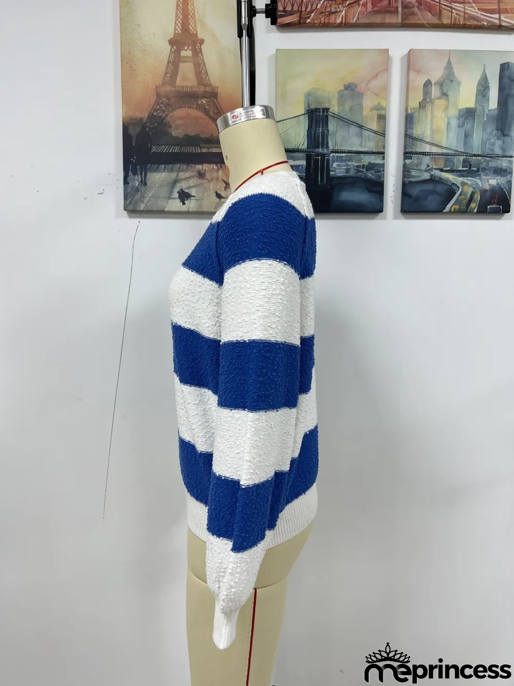 Winter women's Patchwork striped knitting shirt pullover loose sweater women
