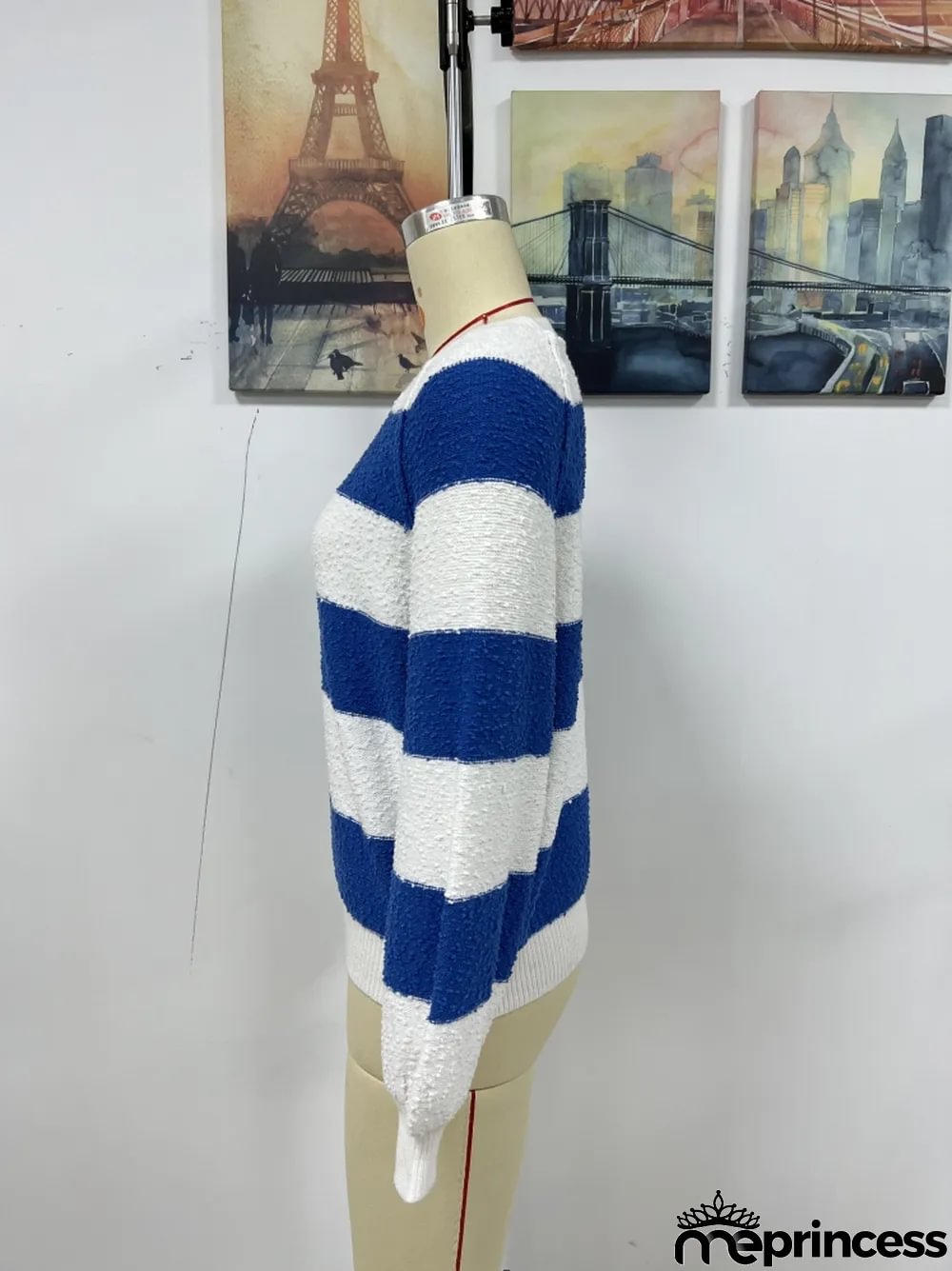 Winter women's Patchwork striped knitting shirt pullover loose sweater women