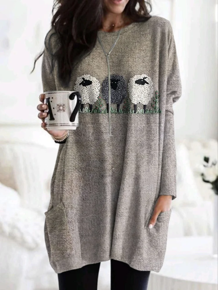 Women's Cute Plush Sheep Pattern Print Dress