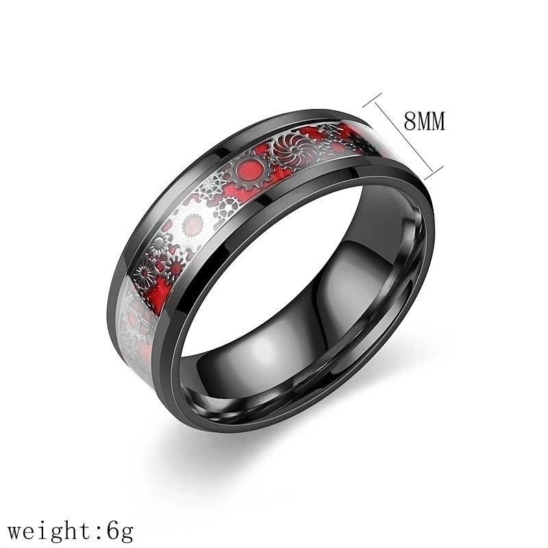 Casual Hip-Hop Retro Gear Stainless Steel Enamel Men’s Rings