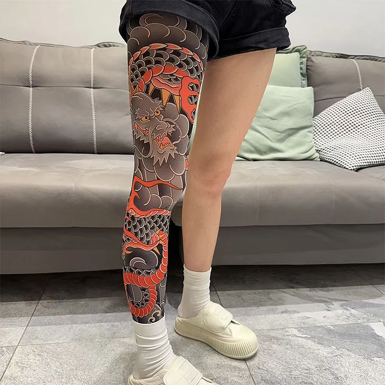 Stretchy Tattoo-Print Leg Sleeve