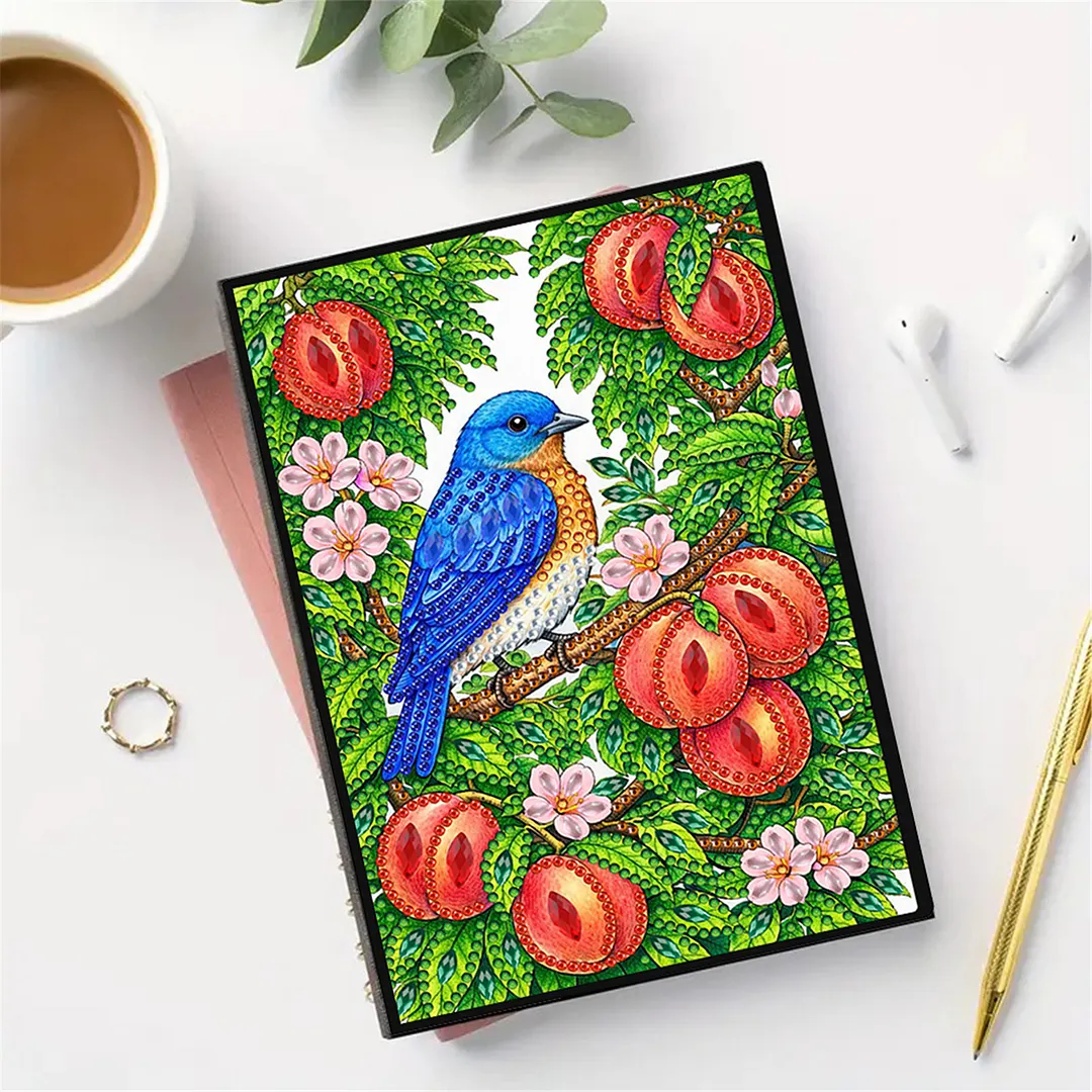 DIY Flower Diamond Painting Journals Notebooks 50 Pages A5 No Lines Special Shaped Diamond Art Kits for Beginners Craft Lovers and Artists (Peaches and Birds)