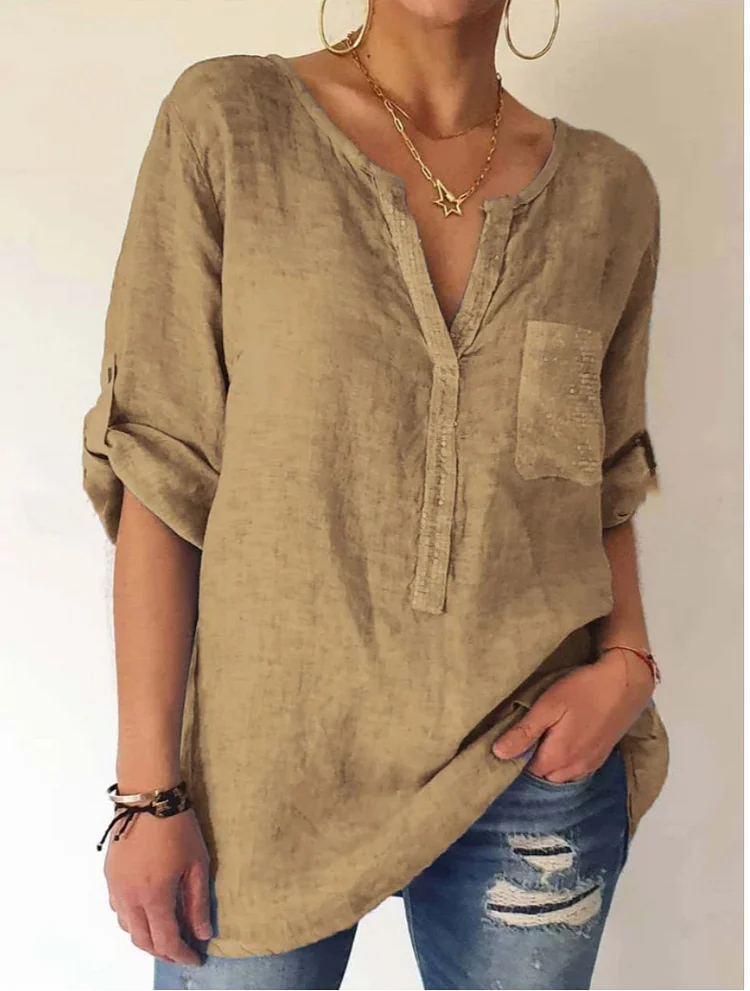 Fashion solid color casual lantern sleeve shirt