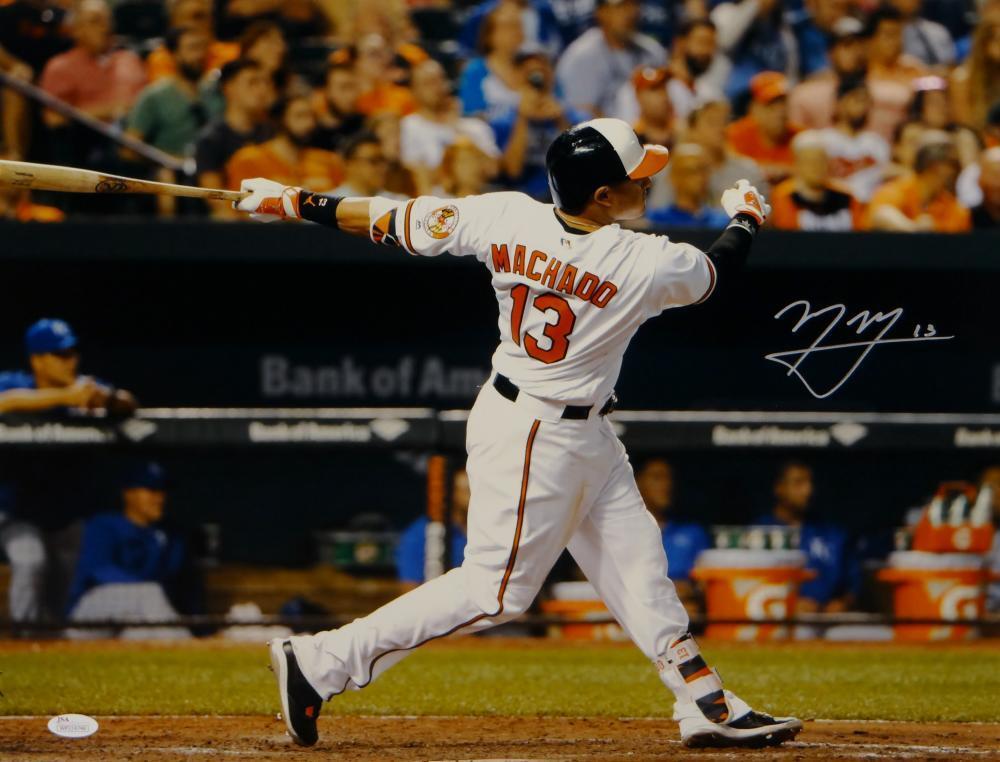 Manny Machado Signed Orioles 16x20 Batting Swing White Glove Photo Poster painting- JSA W Auth