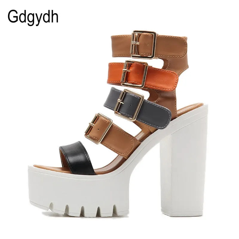 Gdgydh Women Sandals High Heels 2022 New Summer Fashion Buckle Female Gladiator Sandals Platform Shoes Woman Black Big Size 42