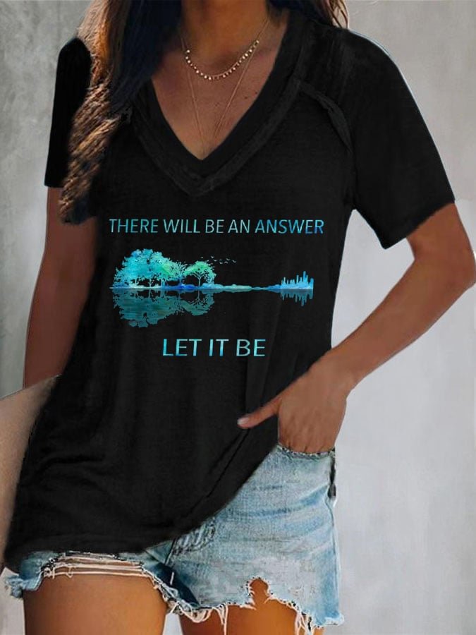 Hippie Guitar Lake There Will Be An Answer Let It Be Print T-Shirt