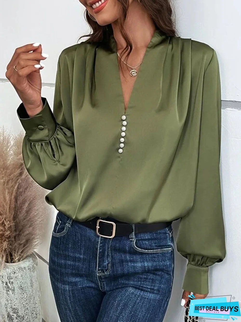 Plain Party Satin V Neck Top