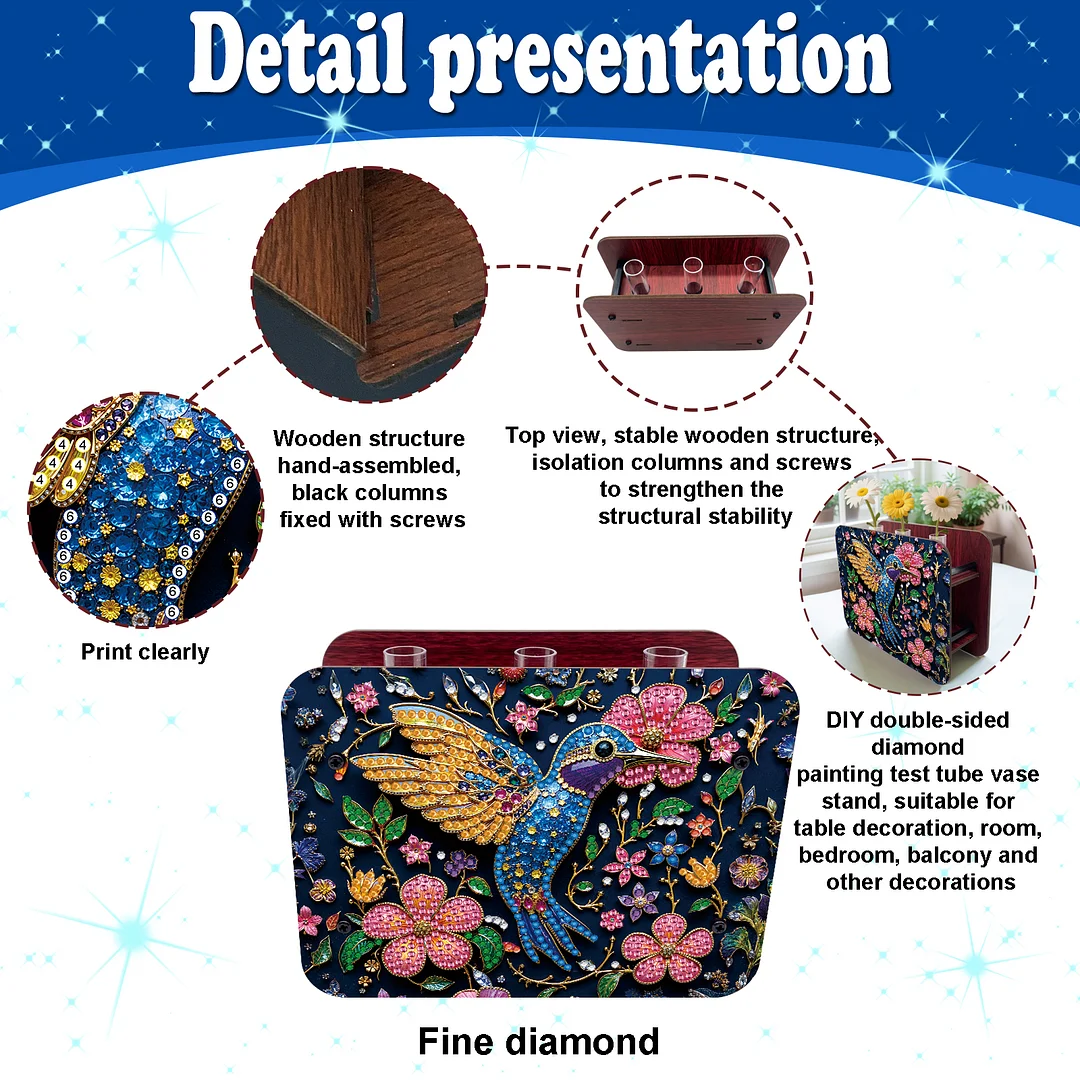 Hummingbird DIY Flower Vase Wooden Double Sided Desktop Diamond Art Kit Decor