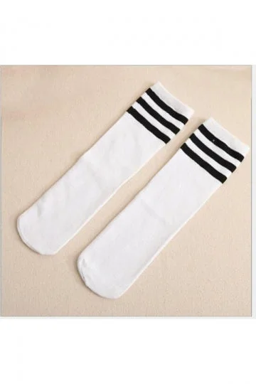 Sweet Stripe Knee Plain Stockings Halloween Accessory For Girls Black-elleschic