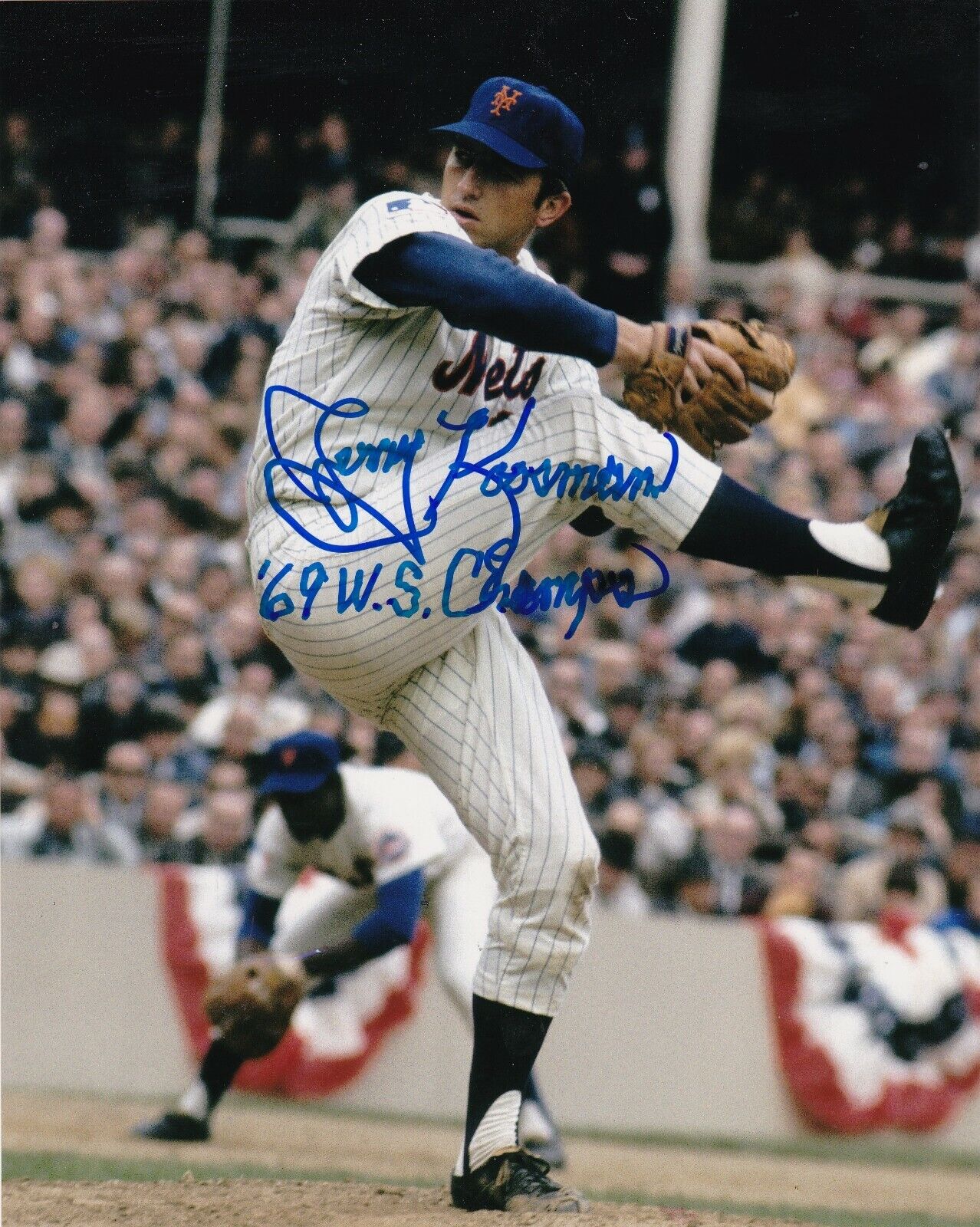 JERRY KOOSMAN NEW YORK METS 1969 WS CHAMPS ACTION SIGNED 8x10