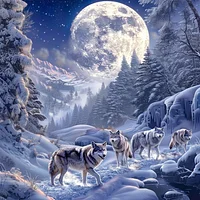 Wolves In The Snow-Diamond Painting