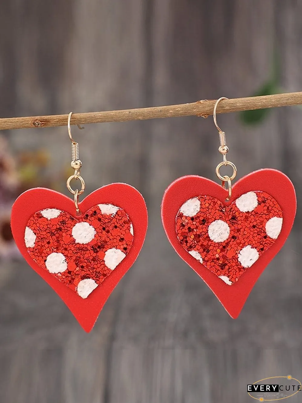 Heart-Shaped Fiery Red Leather Valentine's Day Earrings