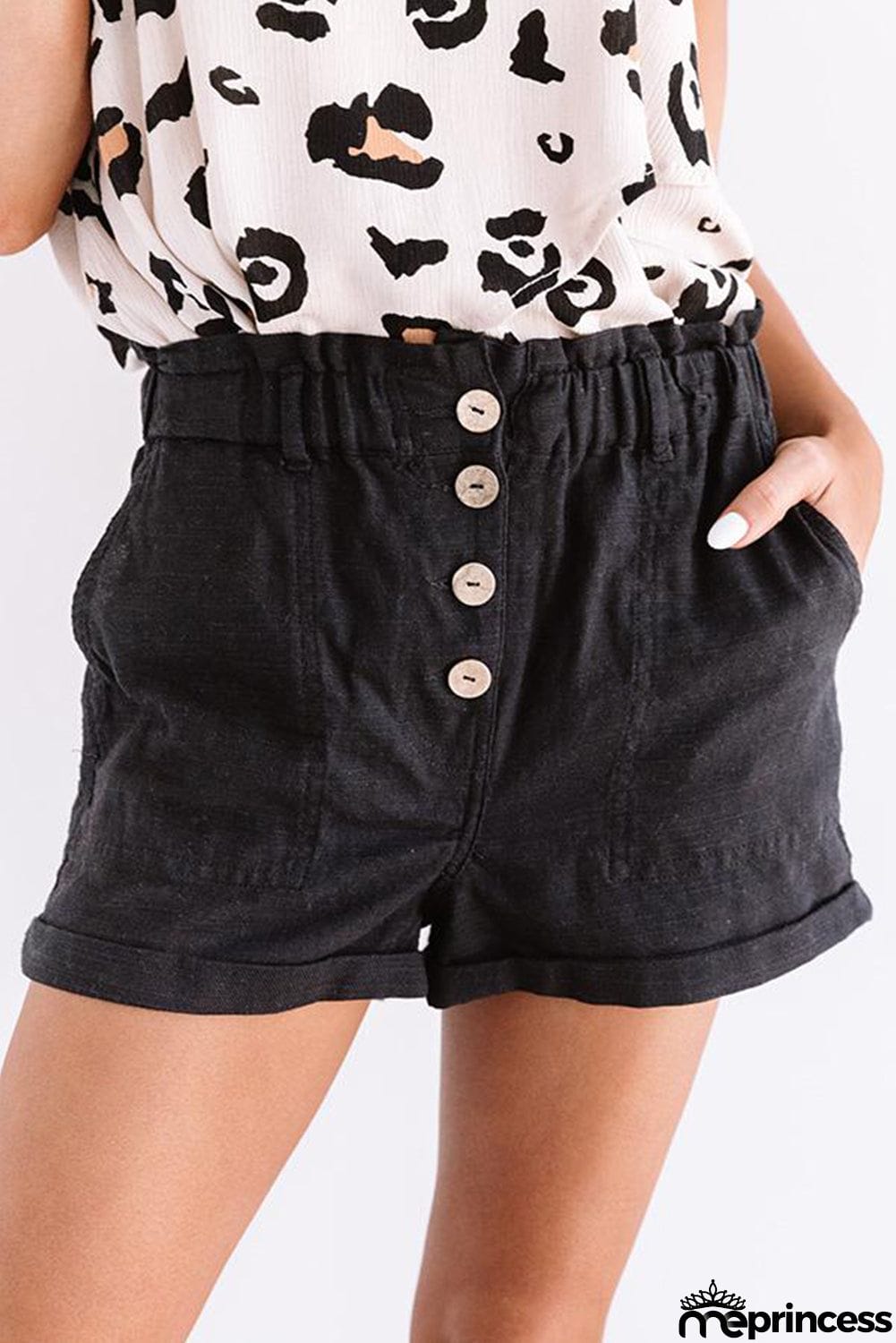 Khaki Cuffed High Waist Shorts