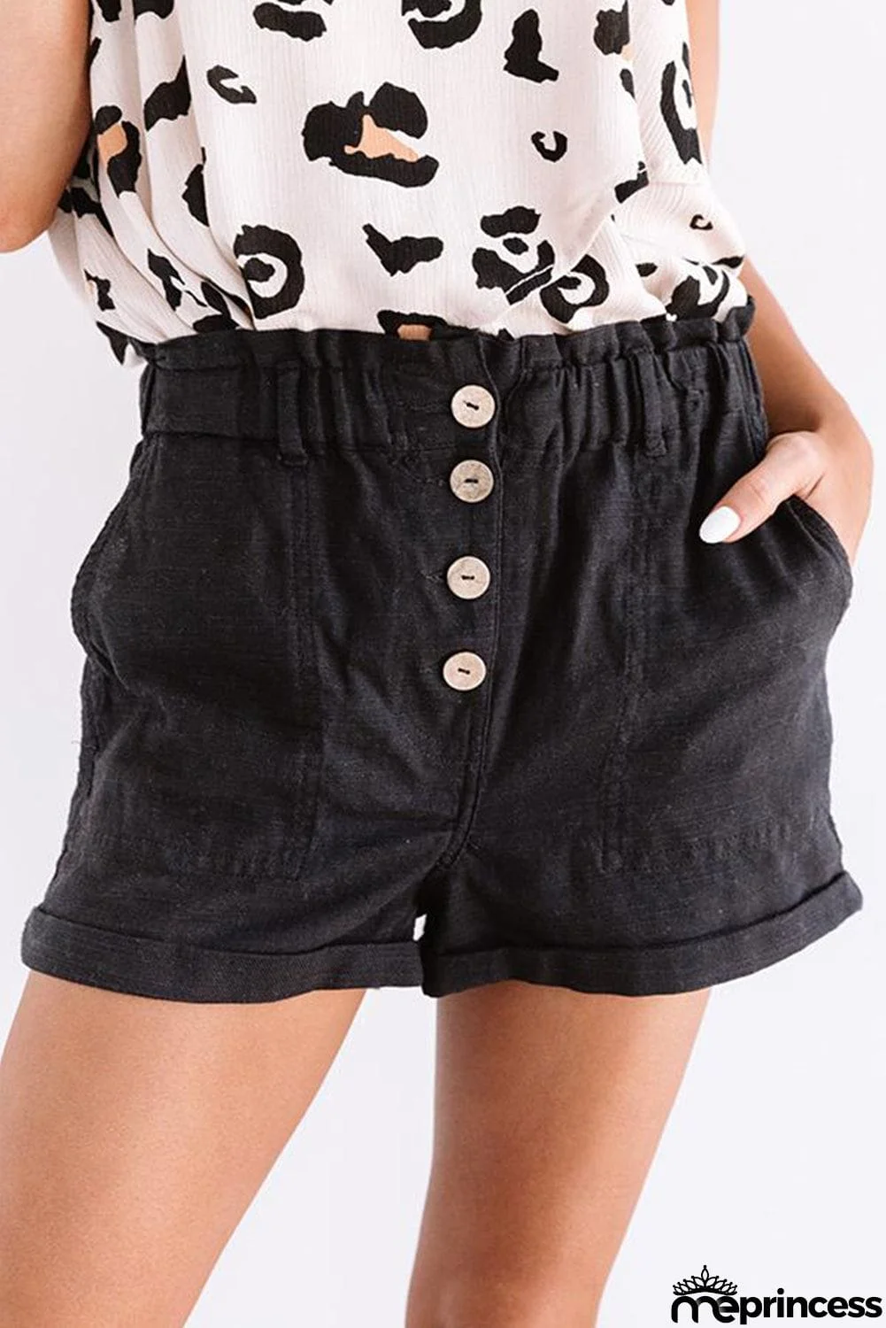 Khaki Cuffed High Waist Shorts