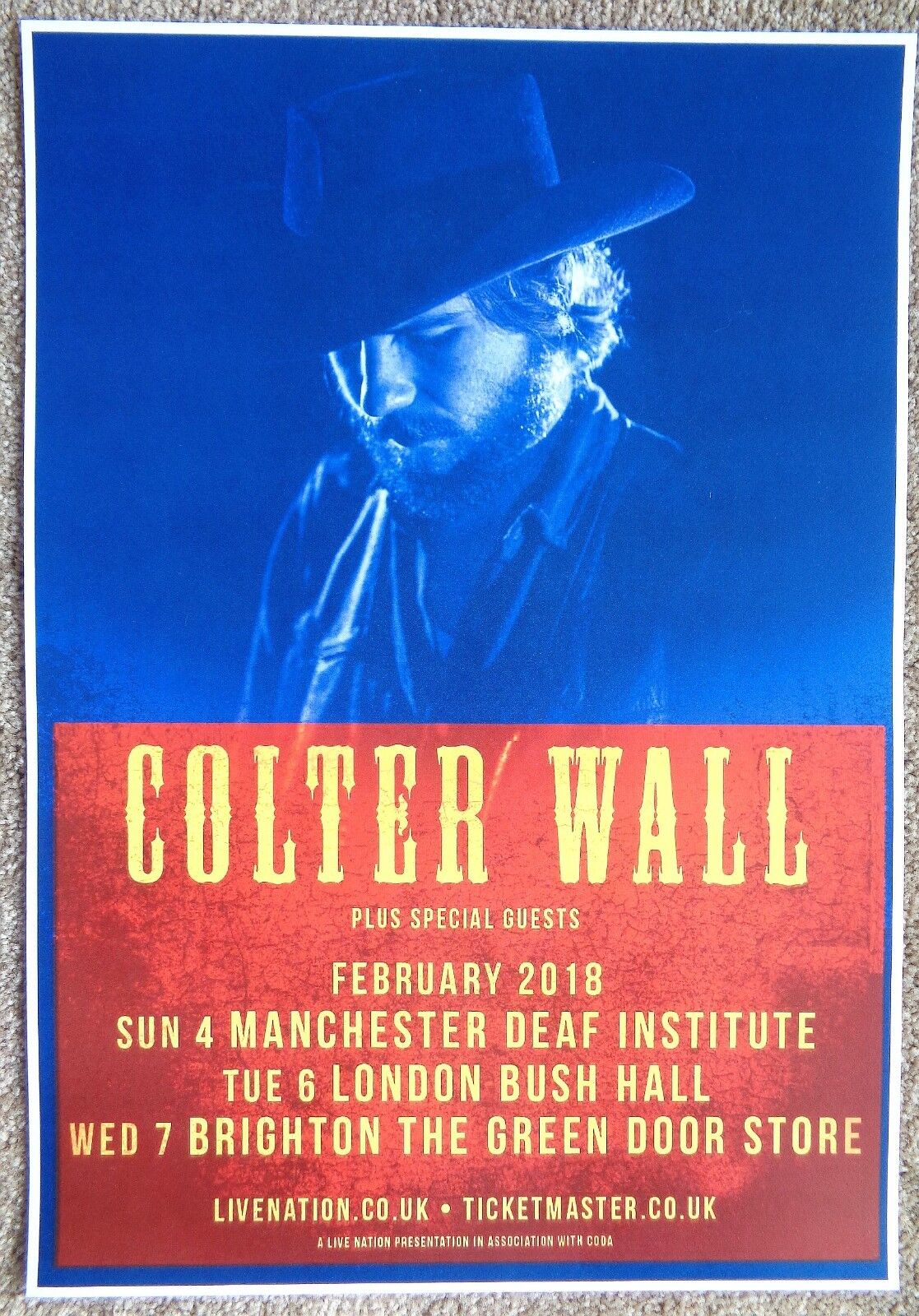 COLTER WALL 2018 Gig Poster UK Concert London Manchester Brighton United Kingdom