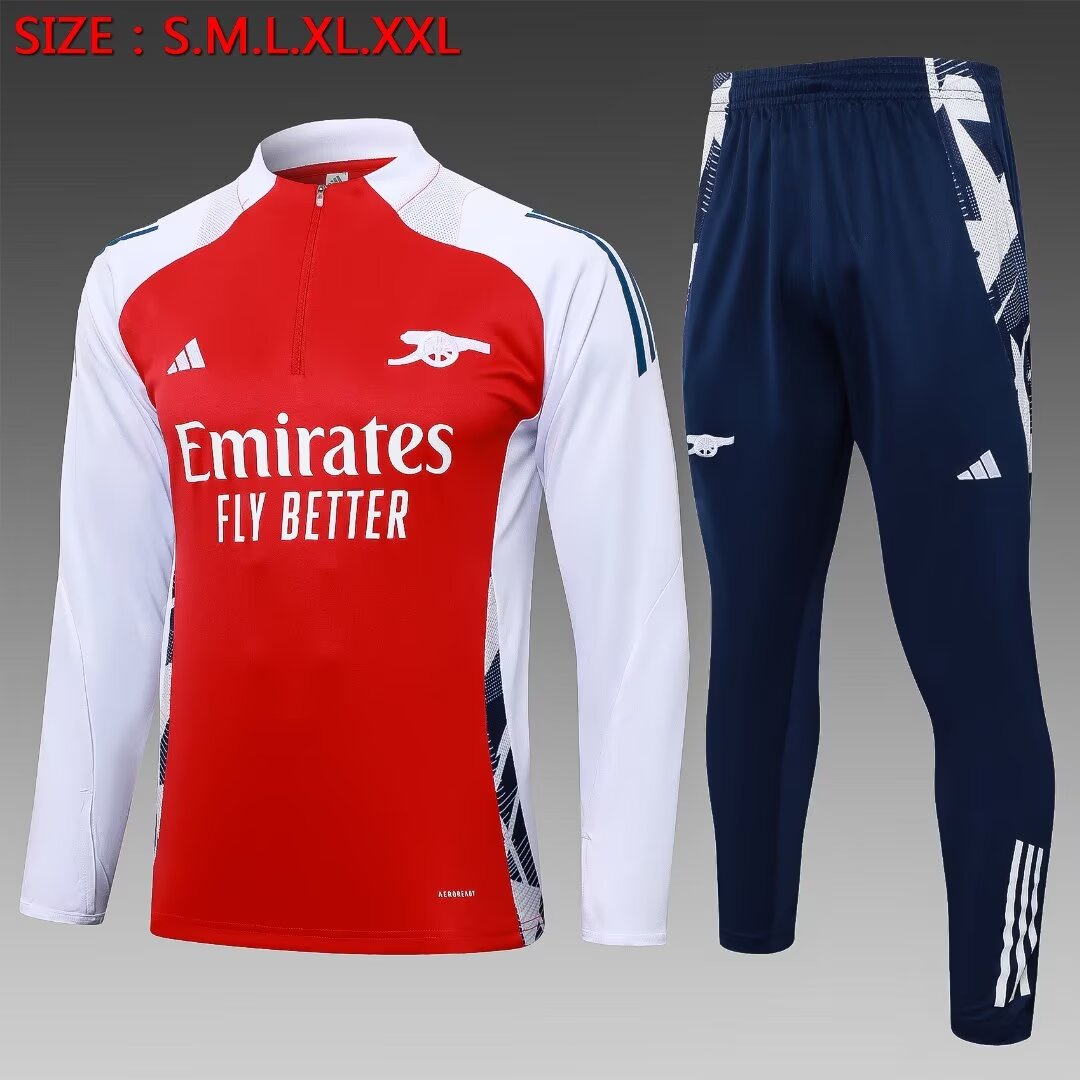 2024/2025 Arsenal Half-Pull Training Suit Red-White Jersey 1:1 Thai Quality mysite