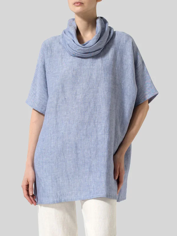 Pile Collar Cotton Linen Cozy Short Sleeve Women's Top