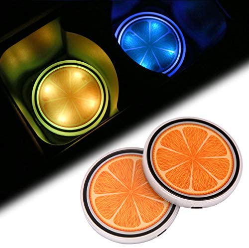 Accarparts LED Car Cup Holder Lights Luminescent Cup Pad Interior Atmosphere Lamp Decoration Light 2PCS Skull Logo Coaster with 7 Colors Changing USB Charging Mat